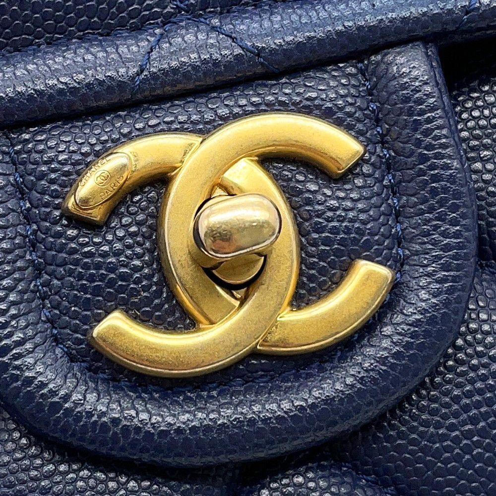 Chanel Chain Shoulder Bag Quilted CC Logo Caviar Leather Double — view 8