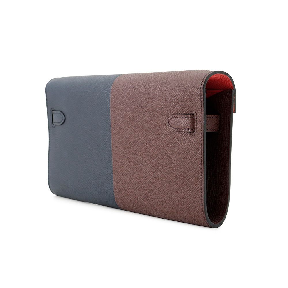Hermes Wallet Kelly Long to Go Casaque Blue Indigo Rouge Sellier Rose Texas — view 2