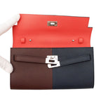 Hermes Wallet Kelly Long to Go Casaque Blue Indigo Rouge Sellier Rose Texas — view 4