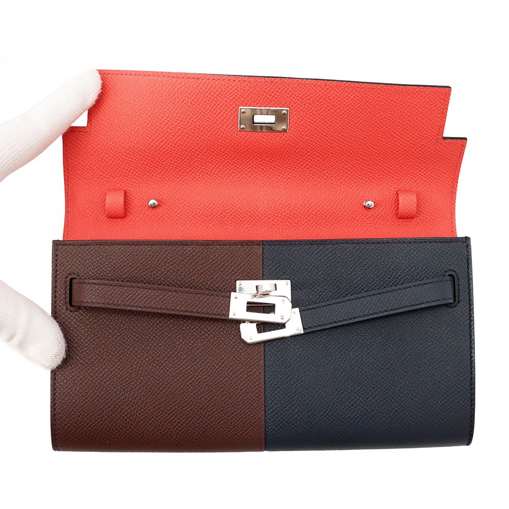 Hermes Wallet Kelly Long to Go Casaque Blue Indigo Rouge Sellier Rose Texas — view 4