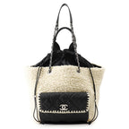 Chanel Tote Coco Neige Quilted CC Logo Fleece Drawstring Shearling Nylon 2-Way