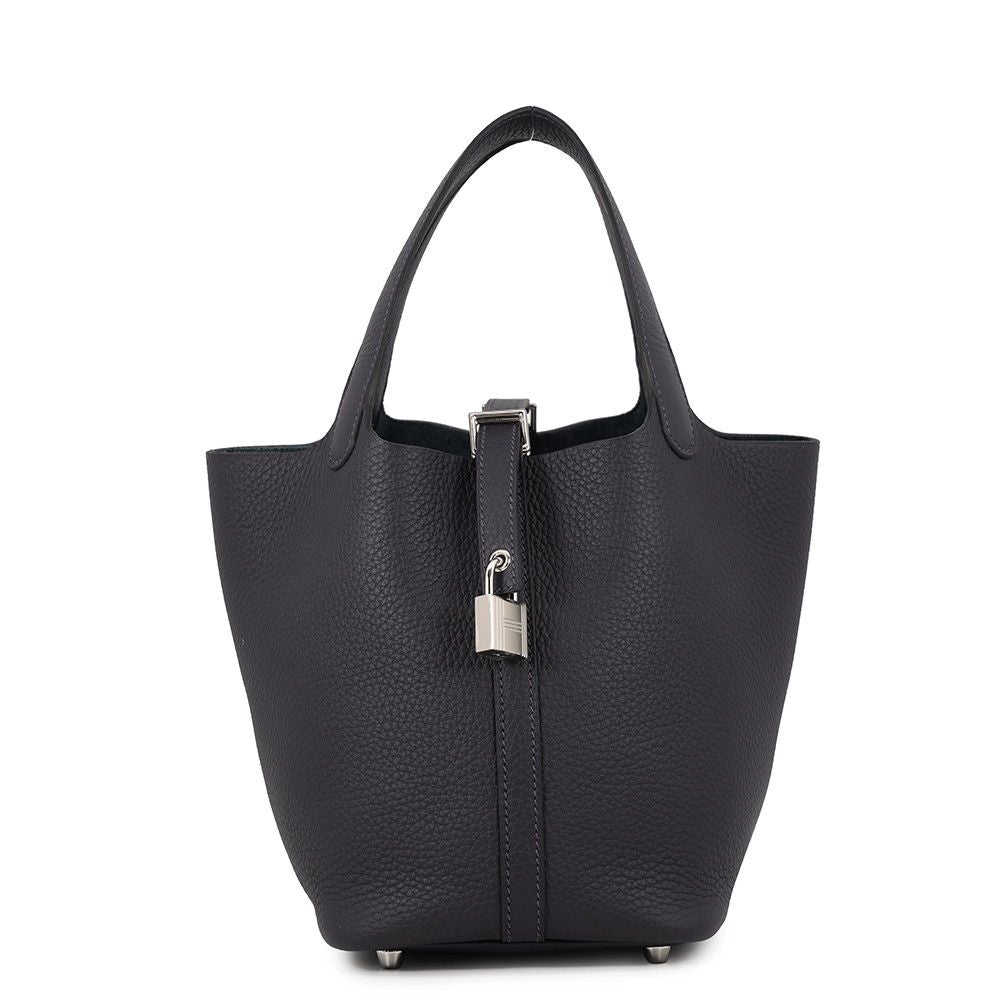 Hermes Handbag Picotin Lock PM Canvas Silver Taurillon Clemence