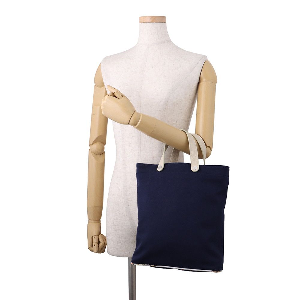Hermes Tote Bag Petit H Navy Beton Silver Toile H Taurillon Clemence — view 4