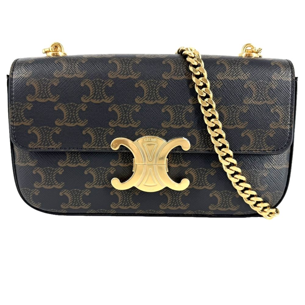 Celine Shoulder Bag Triomphe Chain Brown Gold