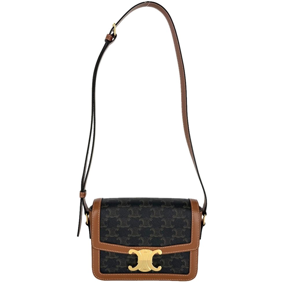 Celine Shoulder Bag Teen Triomphe Crossbody Leather Brown Gold