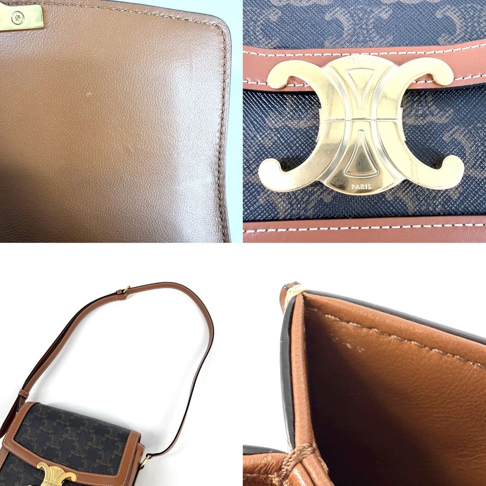 Celine Shoulder Bag Teen Triomphe Crossbody Leather Brown Gold — view 6