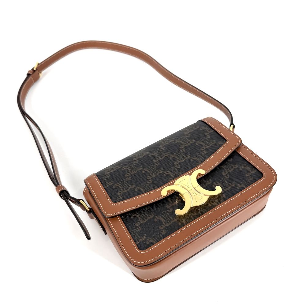 Celine Shoulder Bag Teen Triomphe Crossbody Leather Brown Gold — view 3