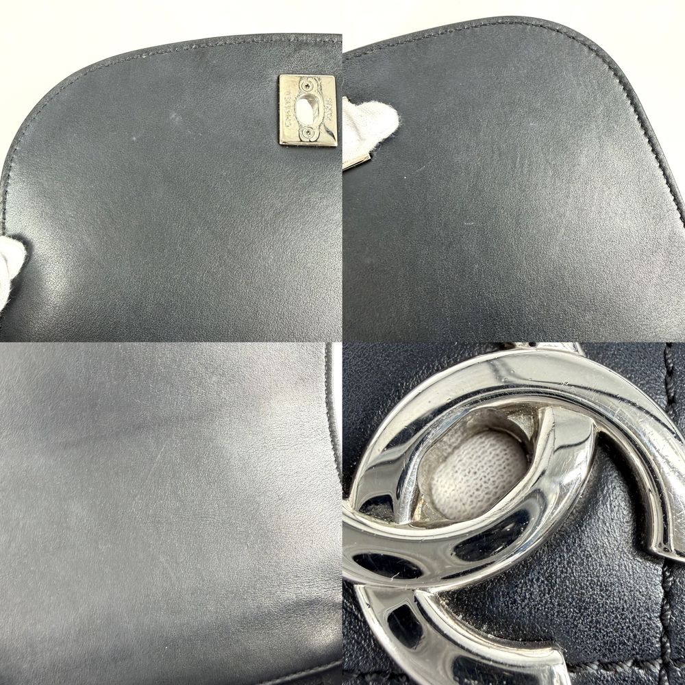Chanel 2-Way Quilted CC Logo Chain Shoulder Bag Crossbody Leather Black Silver — view 7