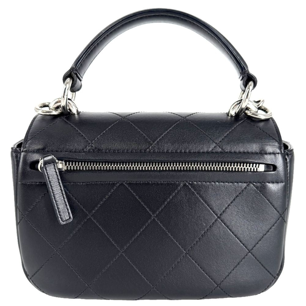 Chanel 2-Way Quilted CC Logo Chain Shoulder Bag Crossbody Leather Black Silver — view 2