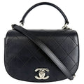 Chanel 2-Way Quilted CC Logo Chain Shoulder Bag Crossbody Leather Black Silver