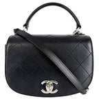 Chanel 2-Way Quilted CC Logo Chain Shoulder Bag Crossbody Leather Black Silver