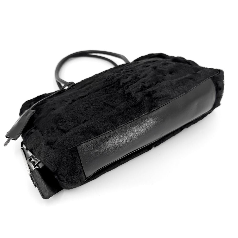Prada Handbag Triangle Logo Faux Fur Black Silver — view 3