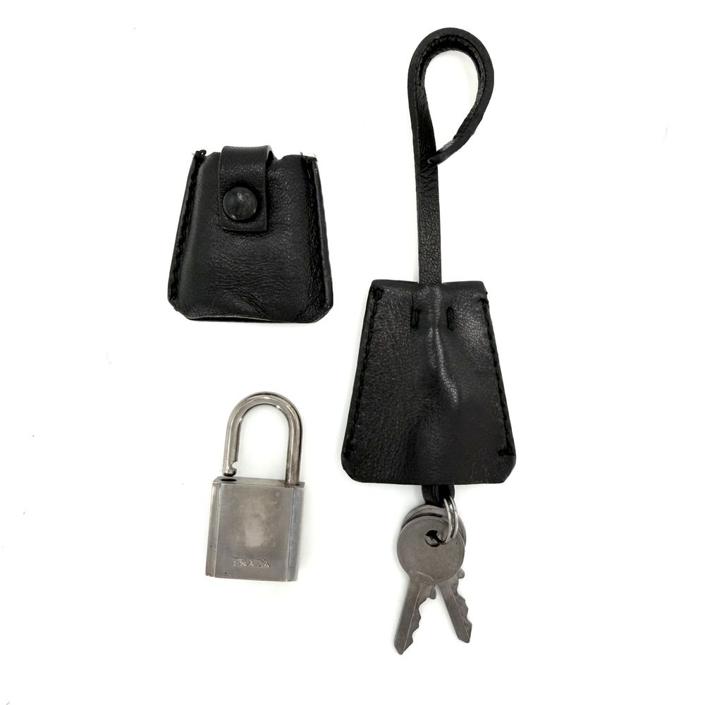 Prada Handbag Triangle Logo Faux Fur Black Silver — view 8