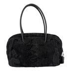 Prada Handbag Triangle Logo Faux Fur Black Silver — view 2