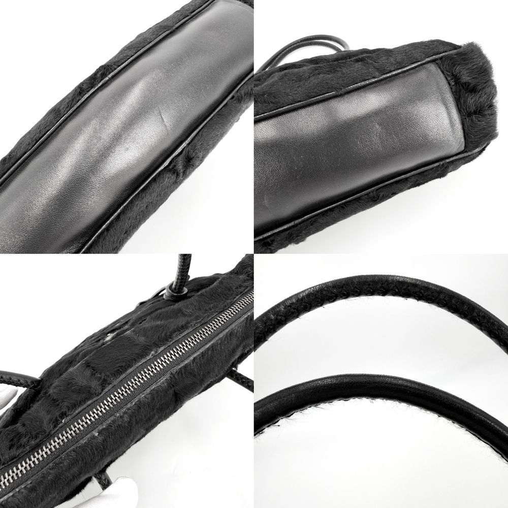 Prada Handbag Triangle Logo Faux Fur Black Silver — view 6
