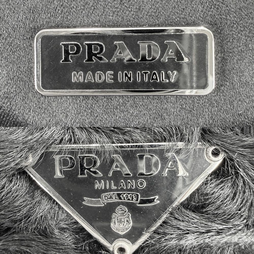 Prada Handbag Triangle Logo Faux Fur Black Silver — view 5