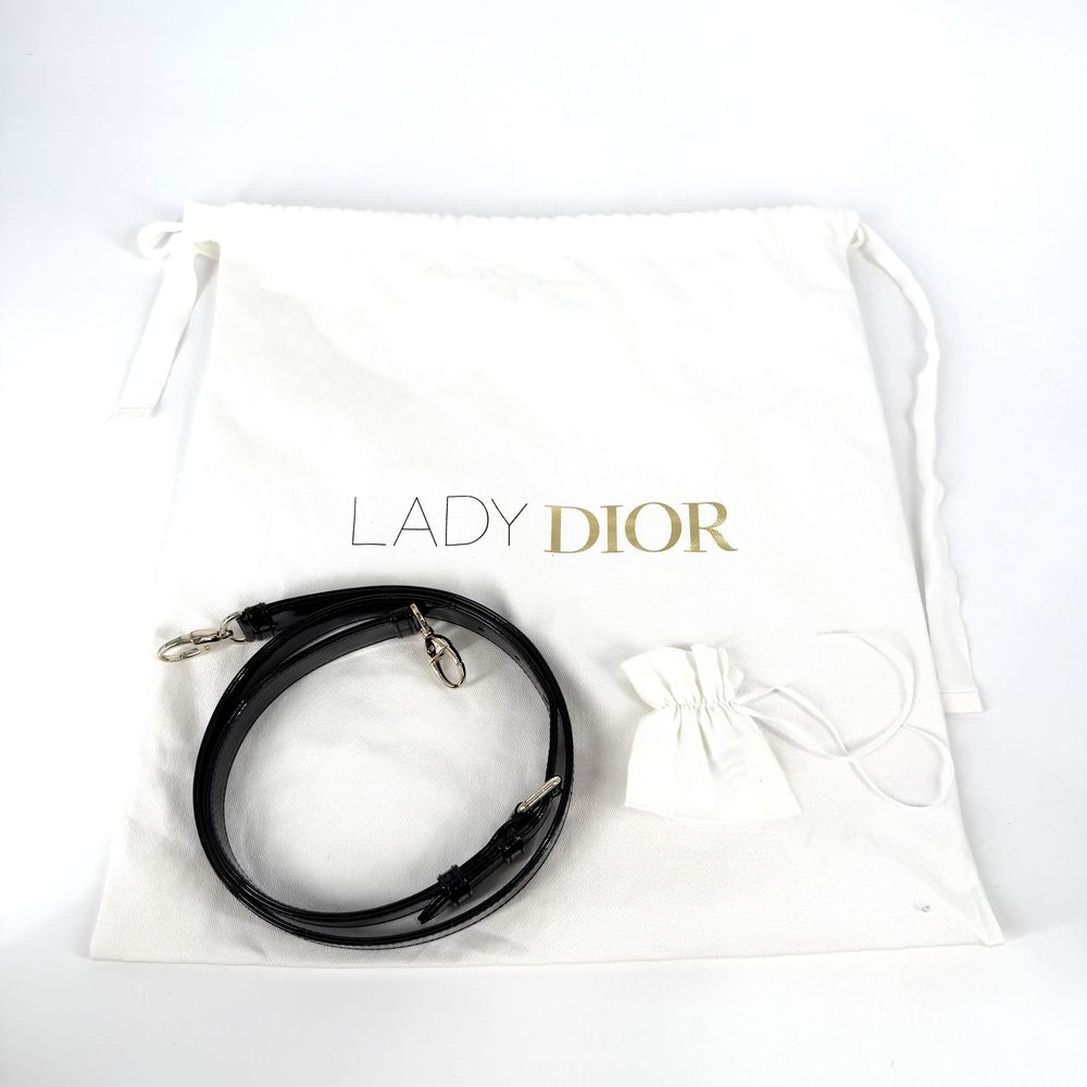 Dior 2-Way Cannage Lady Medium Shoulder Bag Crossbody Patent Calfskin Black Gold — view 7