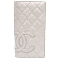 Chanel CC Logo Cambon Line Leather Silver Wallet