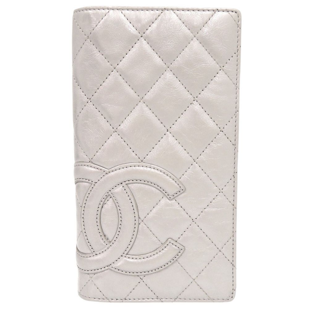 Chanel CC Logo Cambon Line Leather Silver Wallet