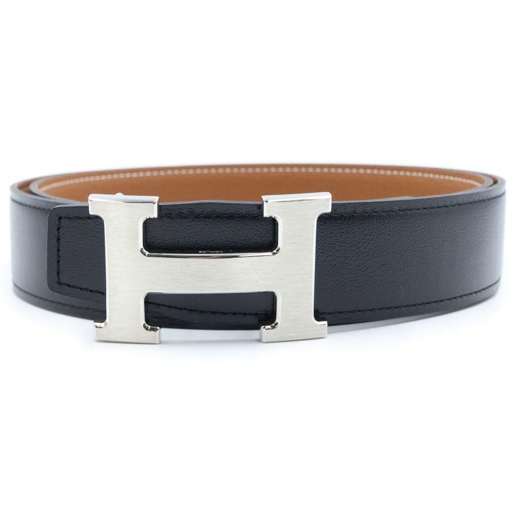 Hermes Constance H Knuckle Reversible Leather Belt Black Brown