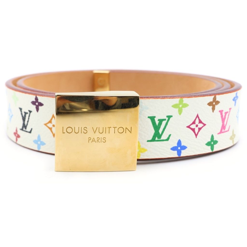 Louis Vuitton Monogram Multicolor Ceinture Carre Belt White Leather