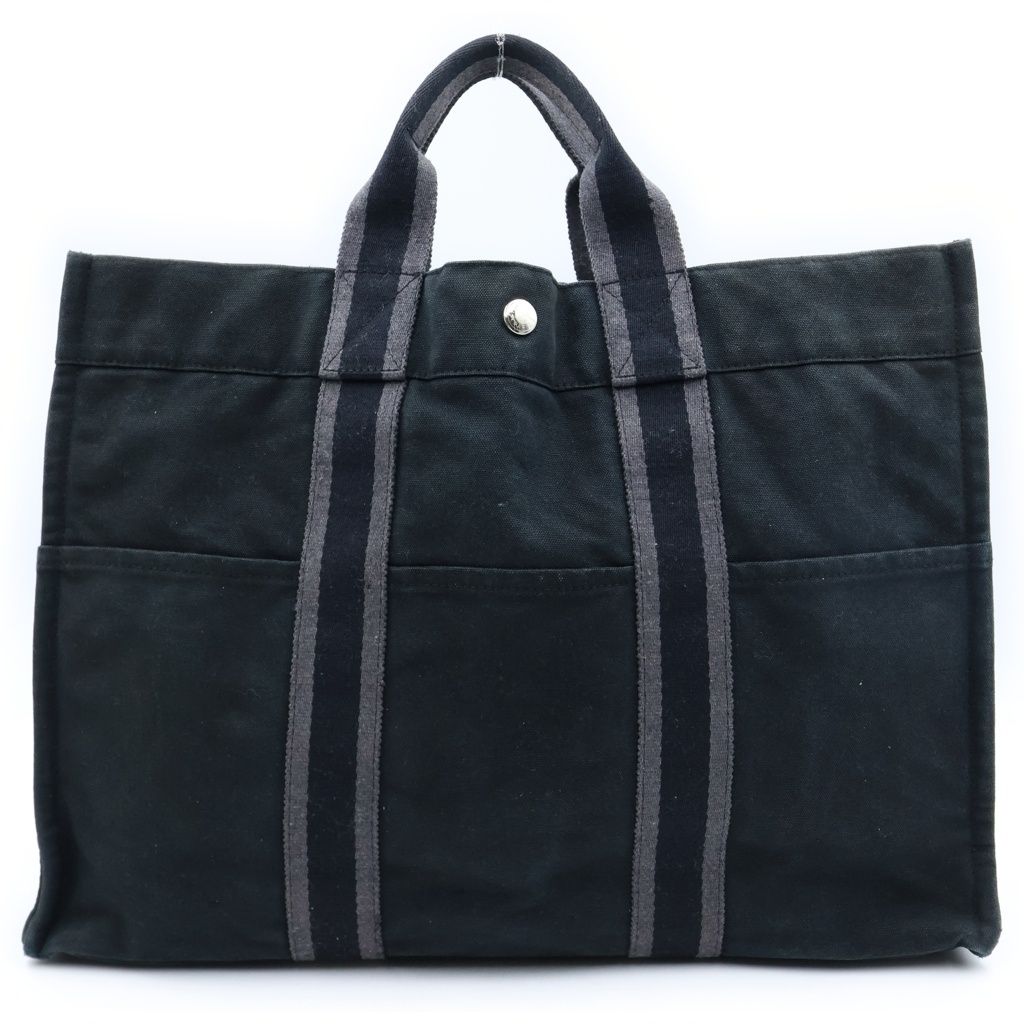 Hermes Fourre Tout MM Tote Bag Black Canvas