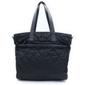 Prada Triangle Logo Quilted Tote Bag Leather Nylon Silver