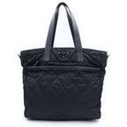 Prada Triangle Logo Quilted Tote Bag Leather Nylon Silver