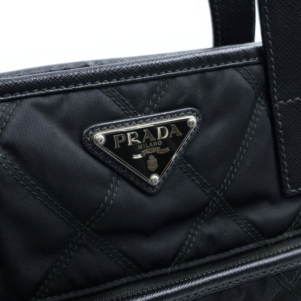 Prada Triangle Logo Quilted Tote Bag Leather Nylon Silver — view 6