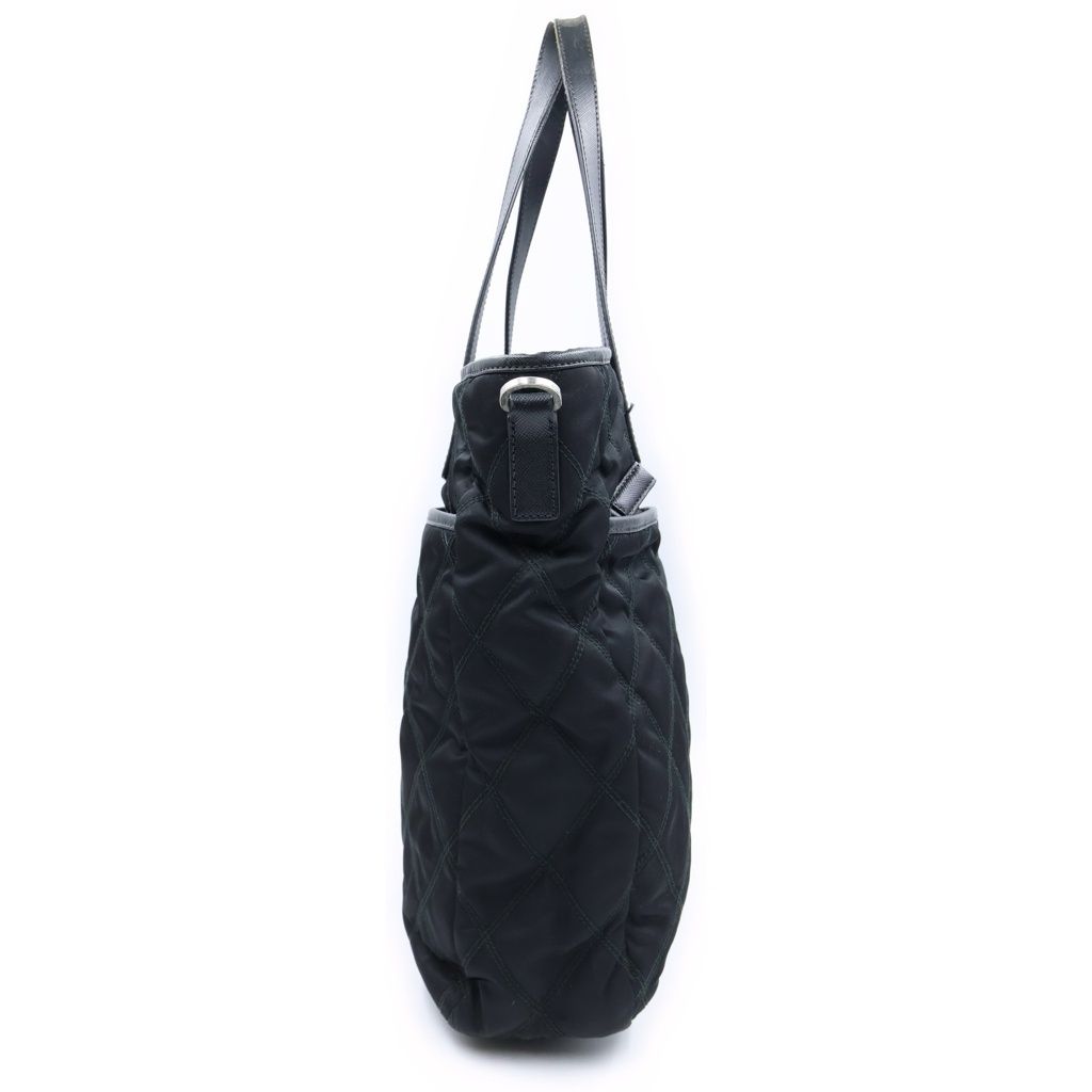 Prada Triangle Logo Quilted Tote Bag Leather Nylon Silver — view 3