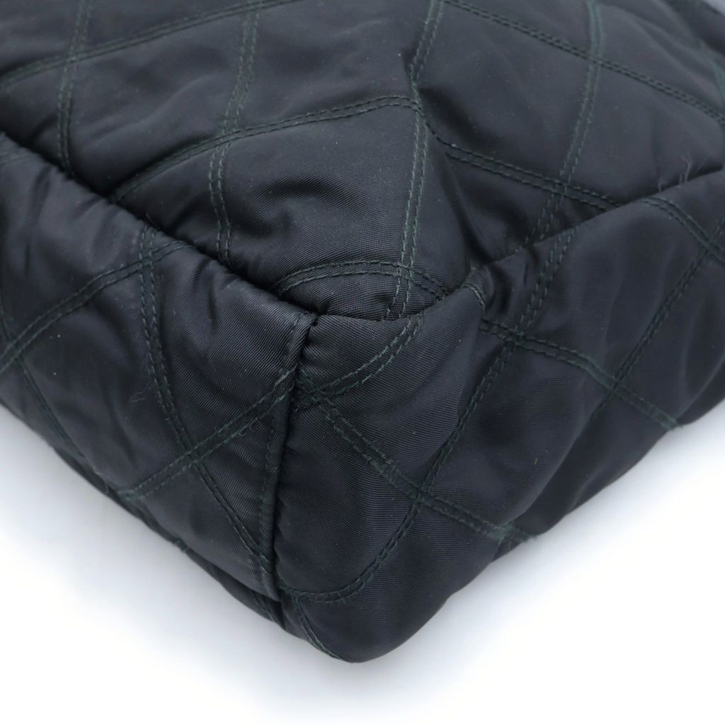 Prada Triangle Logo Quilted Tote Bag Leather Nylon Silver — view 5