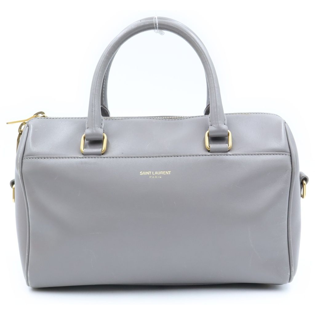 Saint Laurent Paris Duffle 2-Way Shoulder Bag Gray Leather Gold