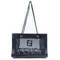 Fendi Logo Mesh Tote Bag Black Leather Gold