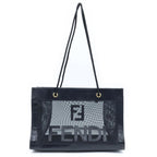 Fendi Logo Mesh Tote Bag Black Leather Gold