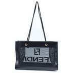 Fendi Logo Mesh Tote Bag Black Leather Gold — view 2