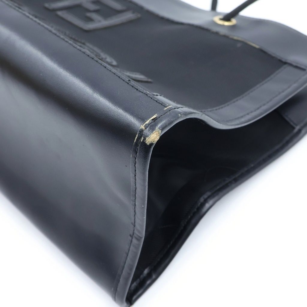 Fendi Logo Mesh Tote Bag Black Leather Gold — view 5