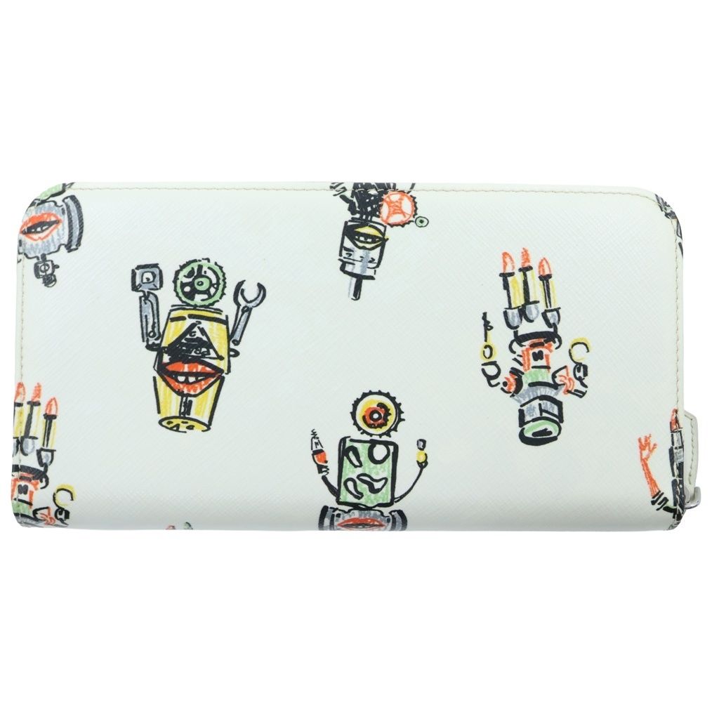 Prada Robot Print Saffiano Round Zip Wallet White Multicolor — view 2