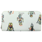 Prada Robot Print Saffiano Round Zip Wallet White Multicolor