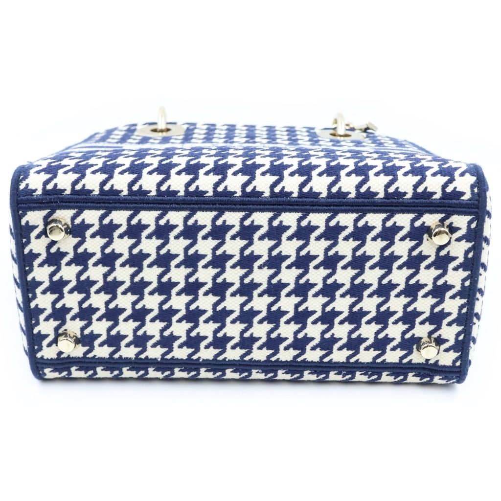 Dior Lady D-lite Light Medium 2-Way Shoulder Bag Navy White Canvas — view 4