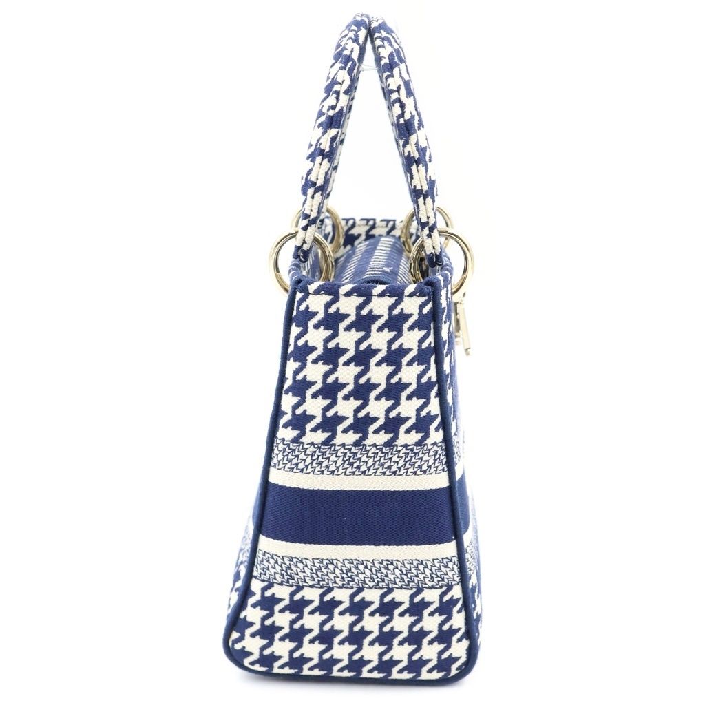 Dior Lady D-lite Light Medium 2-Way Shoulder Bag Navy White Canvas — view 3