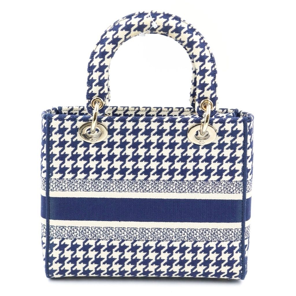 Dior Lady D-lite Light Medium 2-Way Shoulder Bag Navy White Canvas — view 2