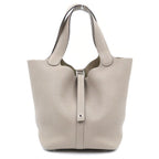 Hermes Picotin Lock MM Gris Asphalt Taurillon Maurice Leather Handbag Silver Beige