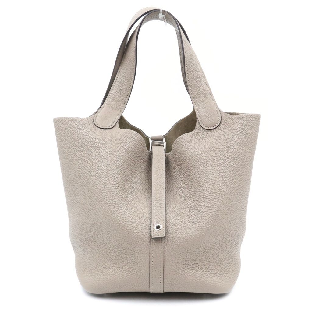 Hermes Picotin Lock MM Gris Asphalt Taurillon Maurice Leather Handbag Silver Beige