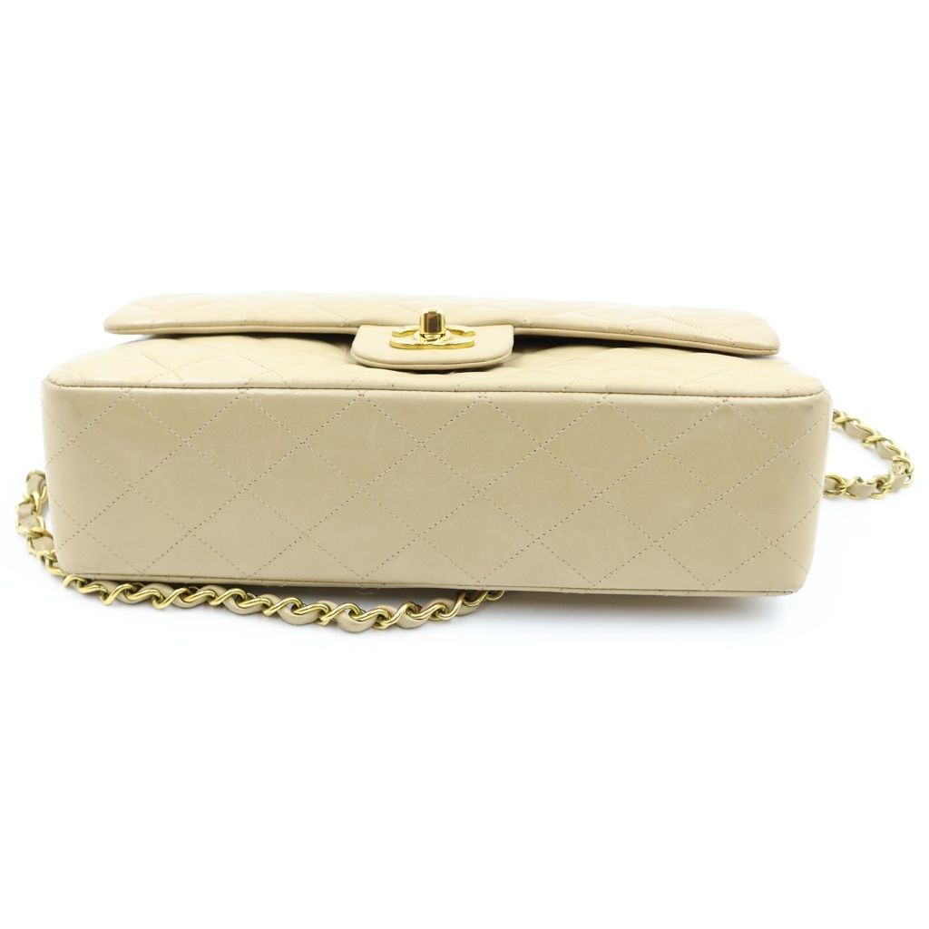 Chanel Quilted 25 Double Flap Chain Shoulder Bag Beige Lambskin Gold — view 4