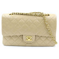 Chanel Quilted 25 Double Flap Chain Shoulder Bag Beige Lambskin Gold