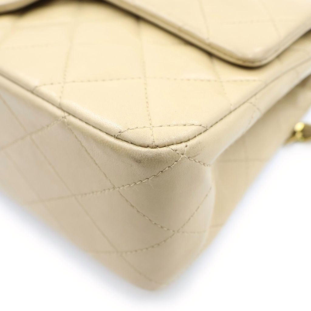 Chanel Quilted 25 Double Flap Chain Shoulder Bag Beige Lambskin Gold — view 5