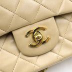 Chanel Quilted 25 Double Flap Chain Shoulder Bag Beige Lambskin Gold — view 6