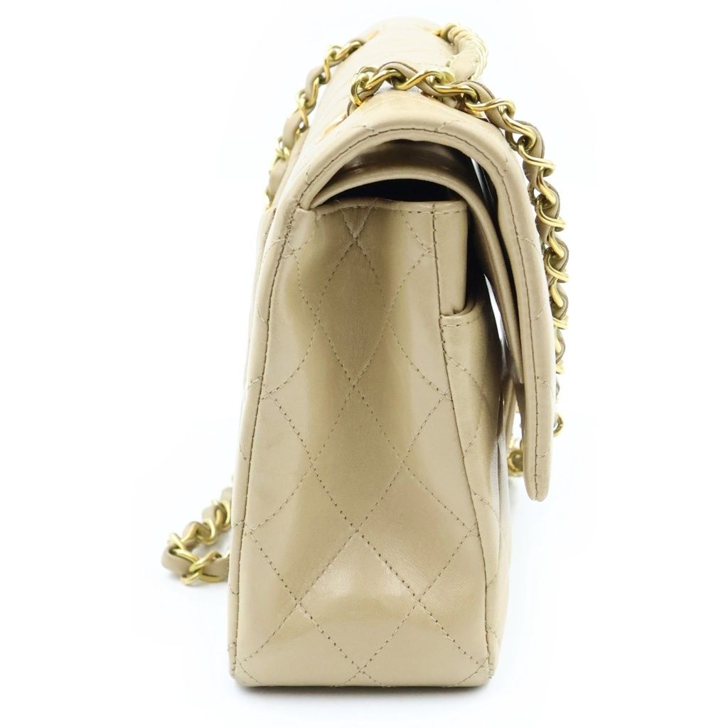 Chanel Quilted 25 Double Flap Chain Shoulder Bag Beige Lambskin Gold — view 3