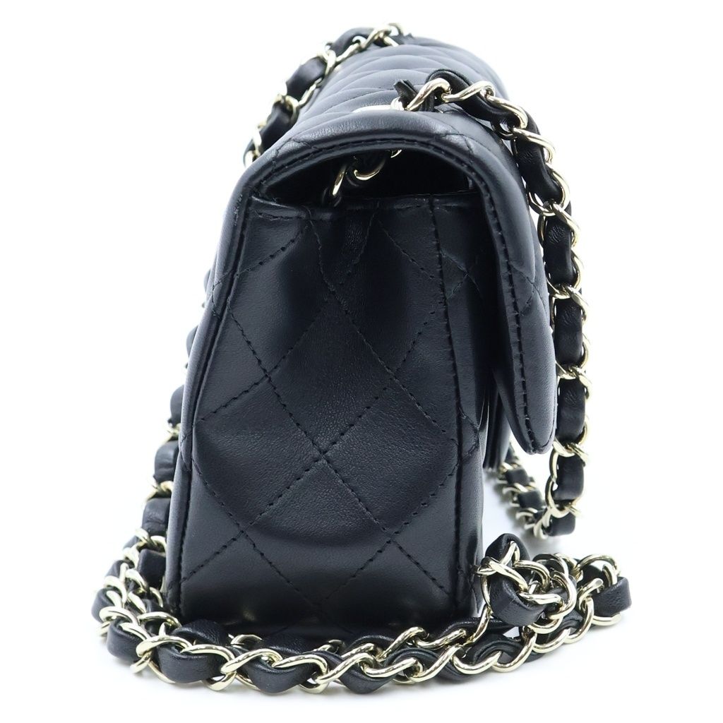 Chanel Mini Quilted 20 Chain Shoulder Bag Single Flap Black Lambskin Gold Plate — view 3