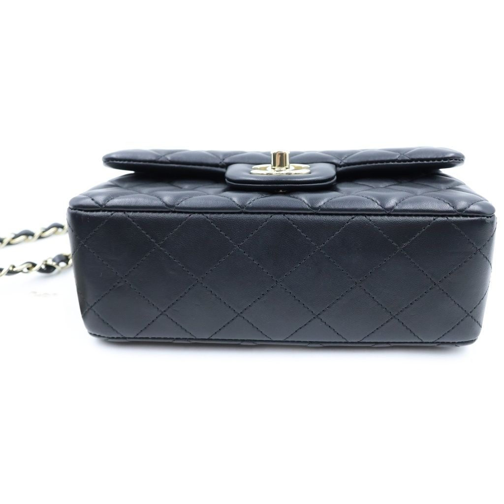 Chanel Mini Quilted 20 Chain Shoulder Bag Single Flap Black Lambskin Gold Plate — view 4